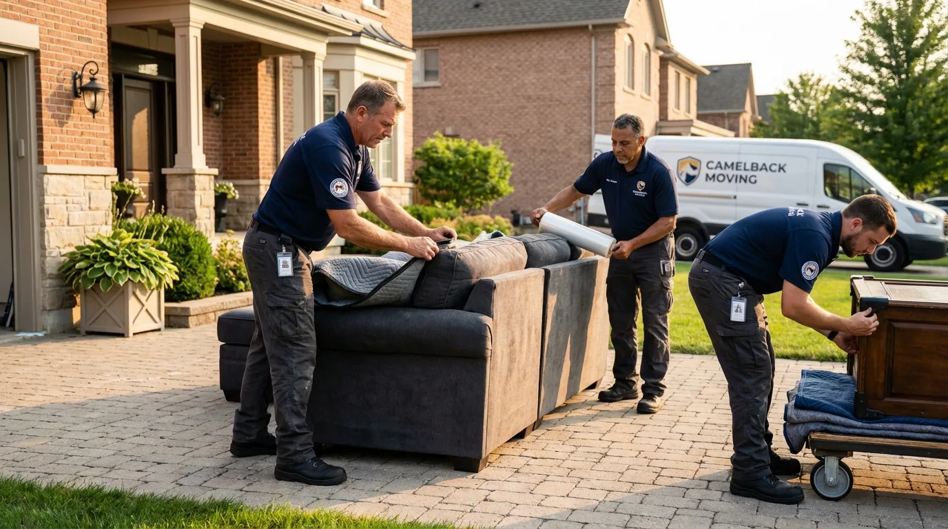 Large estate moving crew wrapping furniture in Bernardston, MA